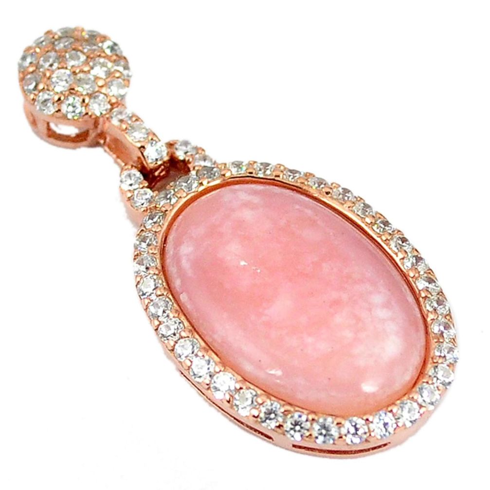 Natural pink opal white topaz 925 sterling silver 14k rose gold pendant a59165