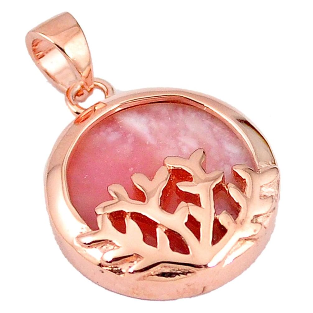 925 sterling silver natural pink opal round 14k rose gold pendant jewelry a59174