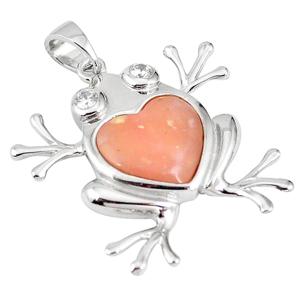 925 sterling silver natural pink opal heart topaz frog pendant jewelry a59209