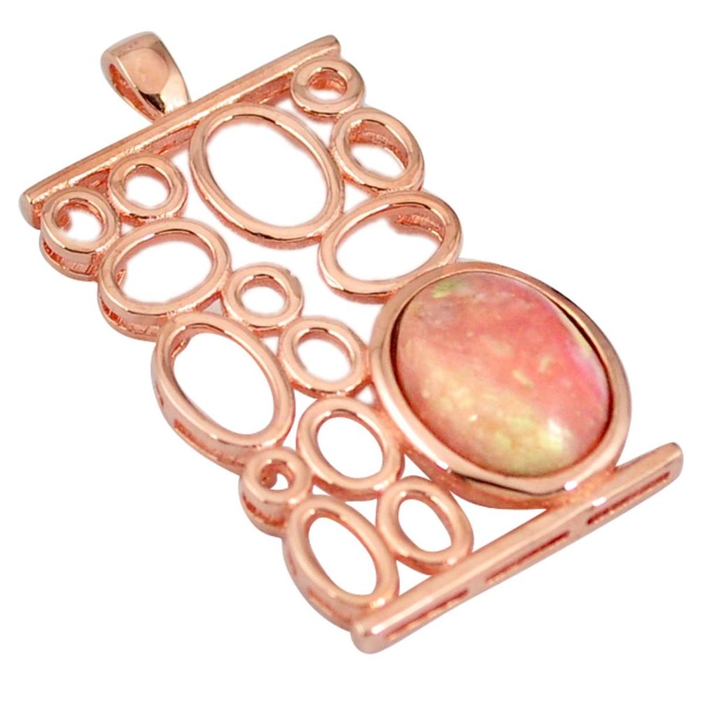 Natural pink opal oval 925 sterling silver 14k rose gold pendant jewelry a59214