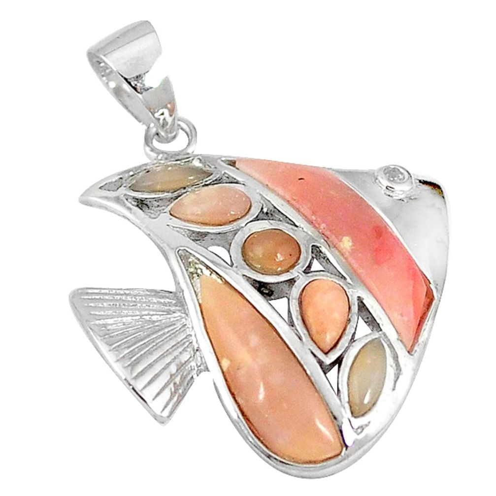 Natural pink opal topaz 925 sterling silver fish pendant jewelry a59237