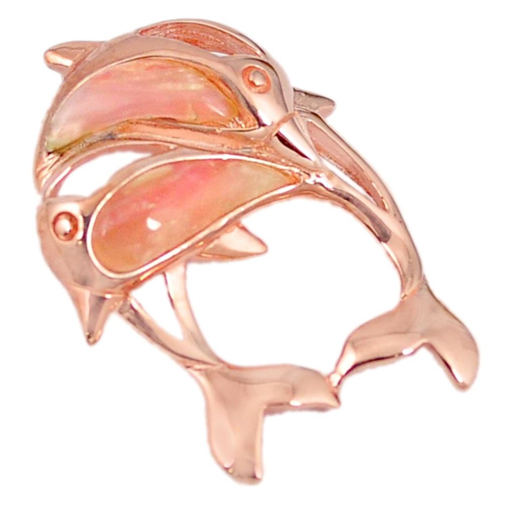 Natural pink opal 925 sterling silver 14k rose gold dolphin pendant a59270