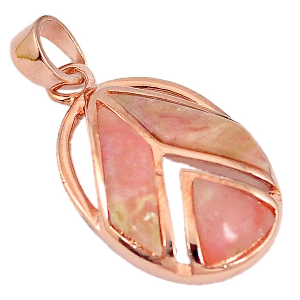 Natural pink opal 925 sterling silver 14k rose gold pendant jewelry a59271