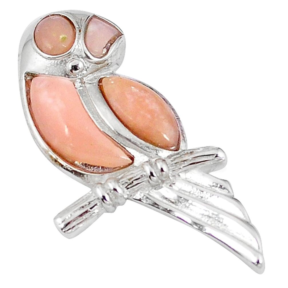 Natural pink opal 925 sterling silver owl charm pendant jewelry a59302
