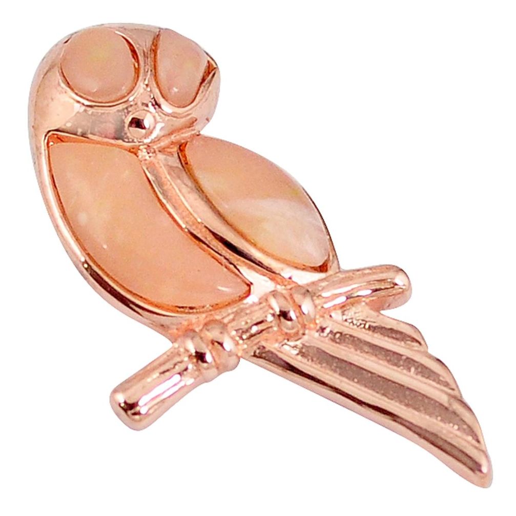 Natural pink opal 925 sterling silver 14k rose gold owl pendant jewelry a59308