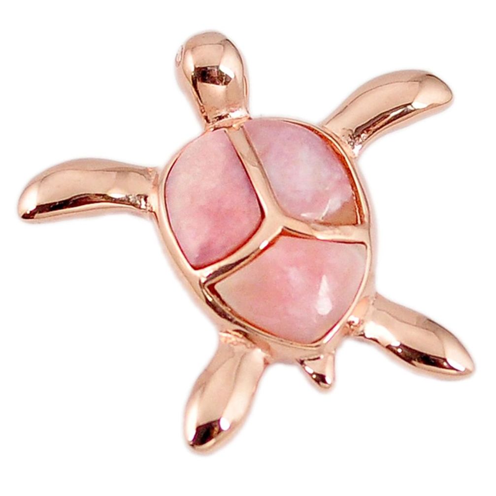 Natural pink opal 925 sterling silver 14k rose gold turtle pendant a59313