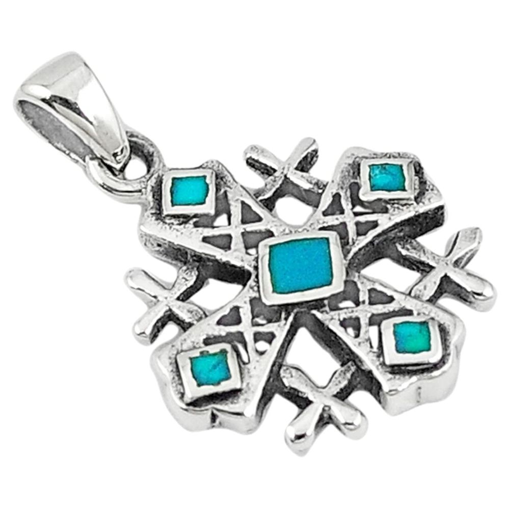 925 sterling silver fine blue turquoise enamel pendant jewelry a59519