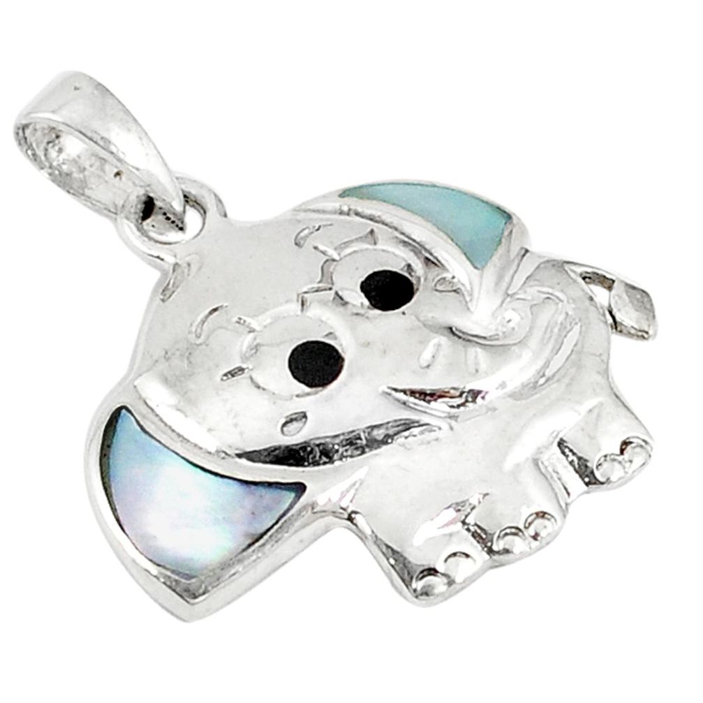 White pearl onyx enamel 925 sterling silver elephant pendant jewelry a60138