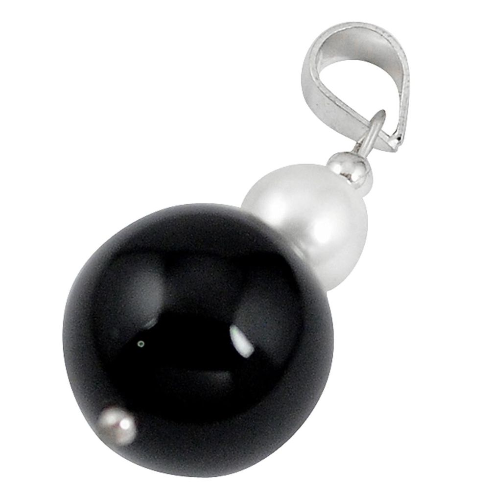 925 sterling silver natural black onyx white pearl pendant jewelry a60544