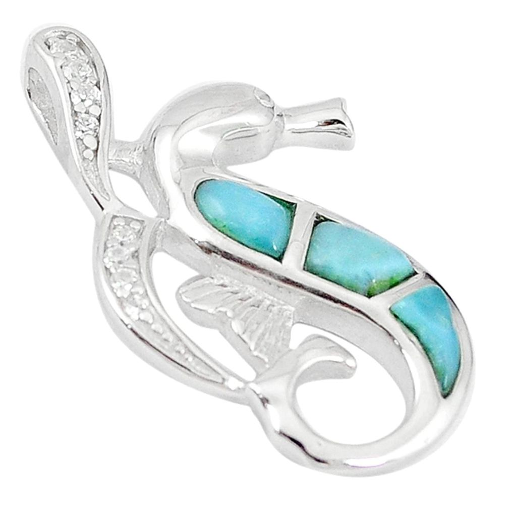 Natural blue larimar topaz 925 sterling silver seahorse pendant a60605