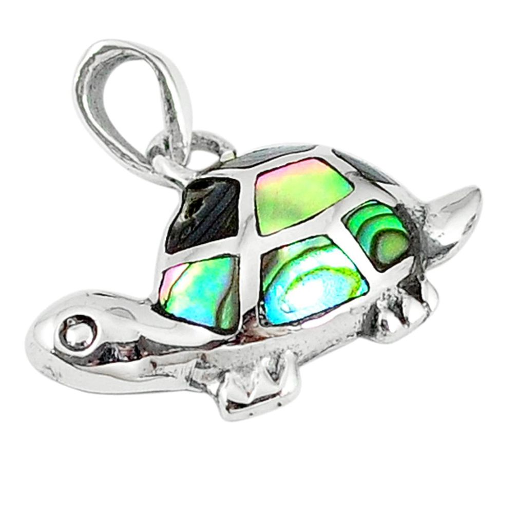 Green abalone paua seashell 925 sterling silver turtle pendant jewelry a60613