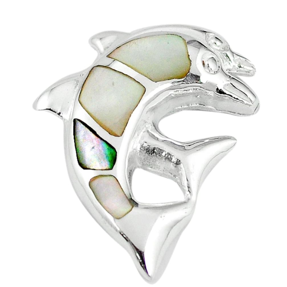 White pearl enamel 925 sterling silver fish pendant jewelry a60615