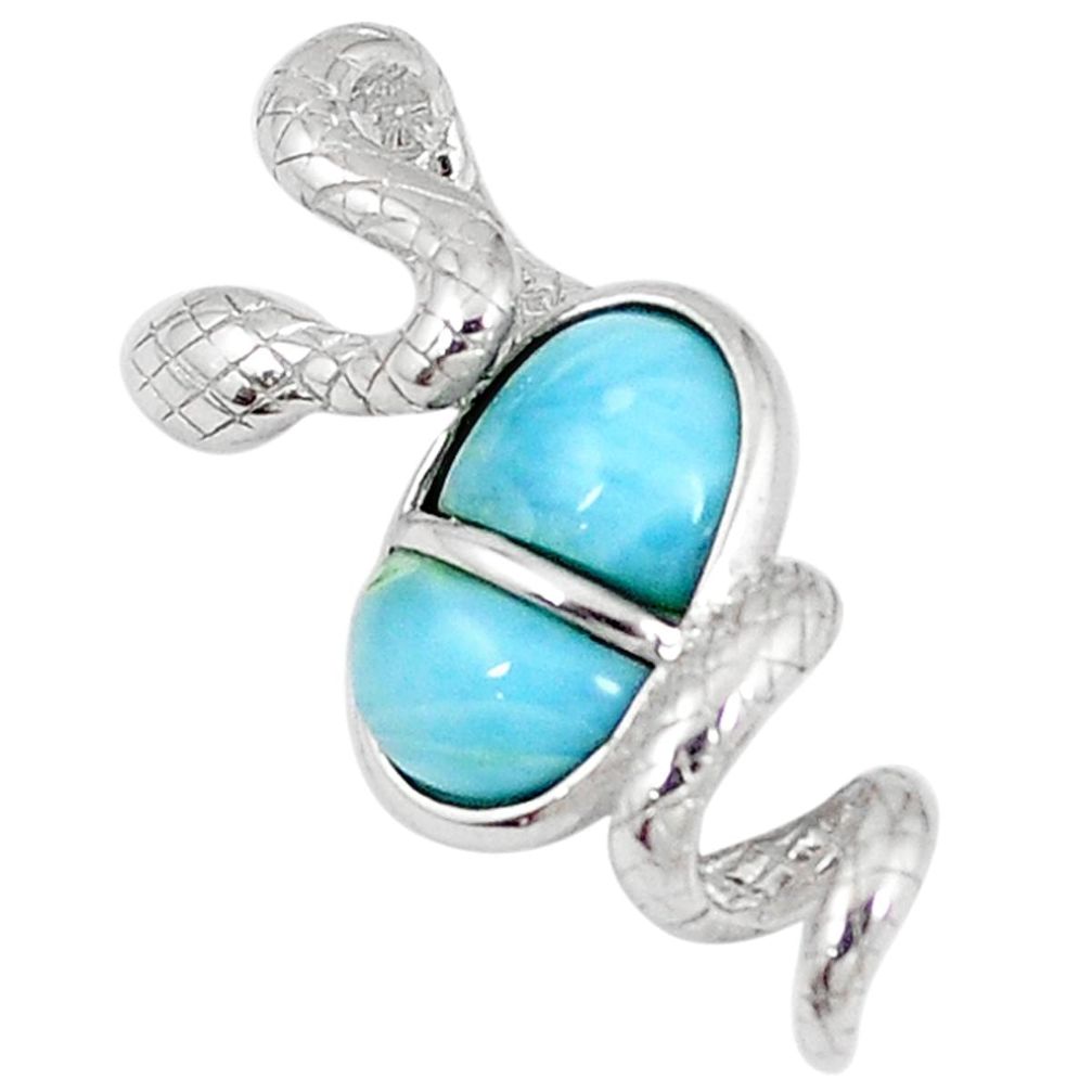 Natural blue larimar fancy 925 sterling silver snake pendant jewelry a60673