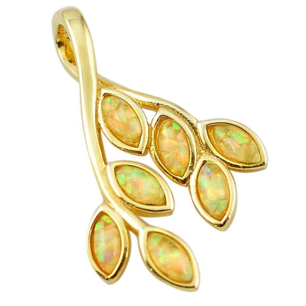 Natural white australian opal (lab) 925 silver 14k gold pendant jewelry a61040