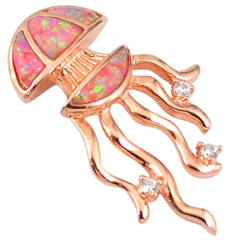 Pink australian opal (lab) 925 silver 14k rose gold octopus pendant a61676