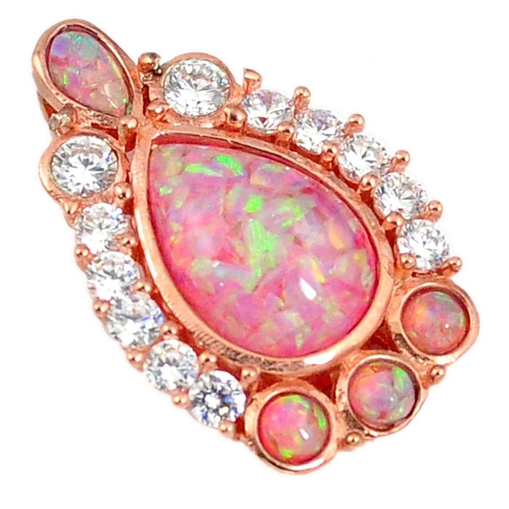 Pink australian opal (lab) topaz 925 silver 14k rose gold pendant a61688