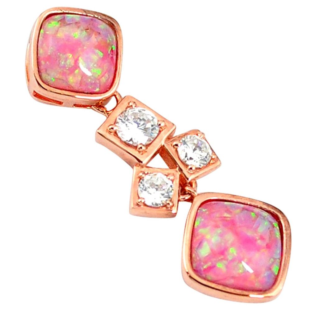 925 silver pink australian opal (lab) topaz 14k rose gold pendant a61755