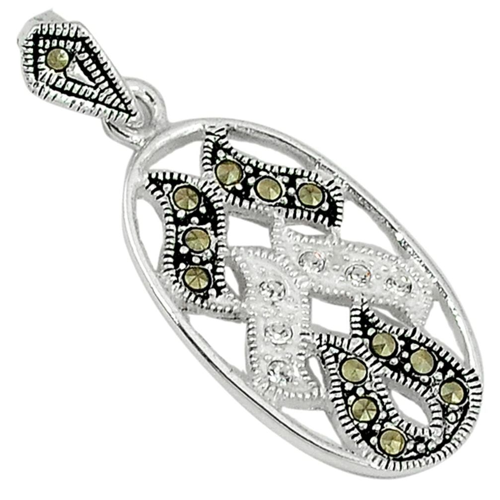 Natural white topaz marcasite 925 sterling silver pendant jewelry a62346