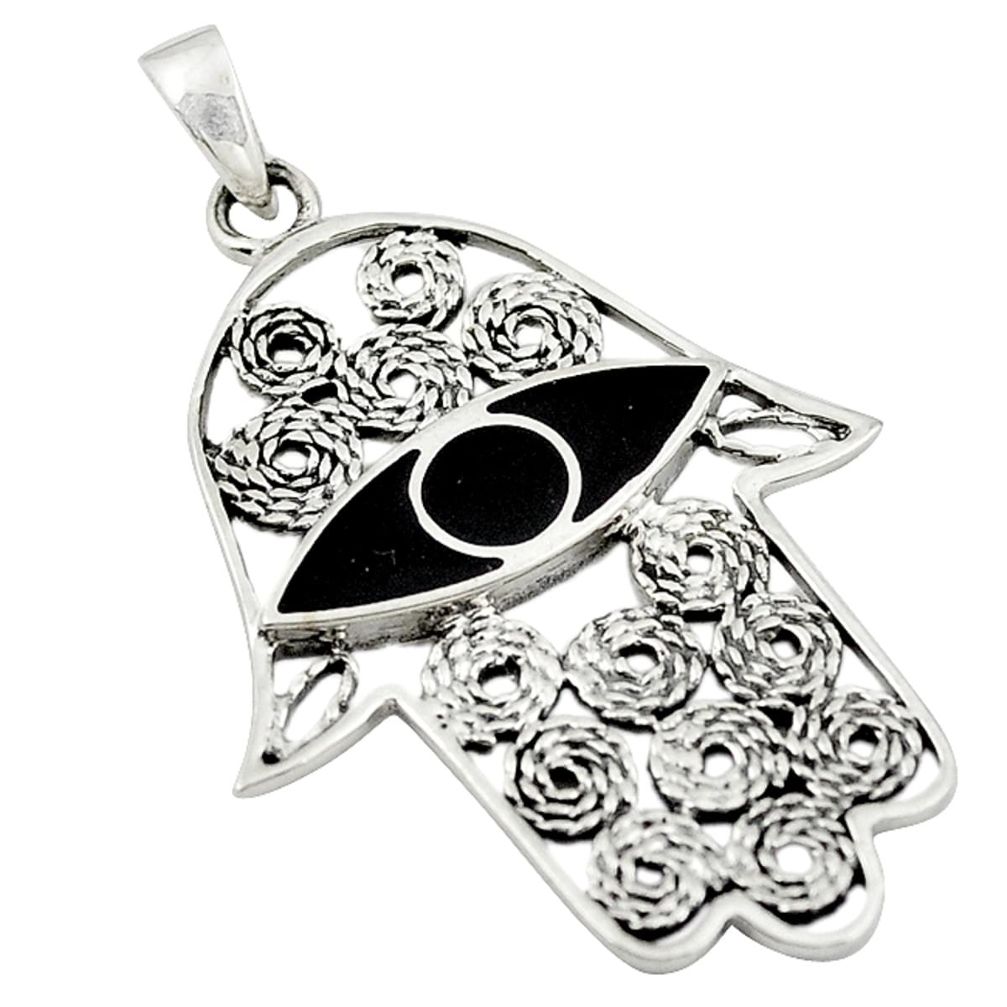 925 sterling silver black onyx enamel hand of god hamsa pendant a62567