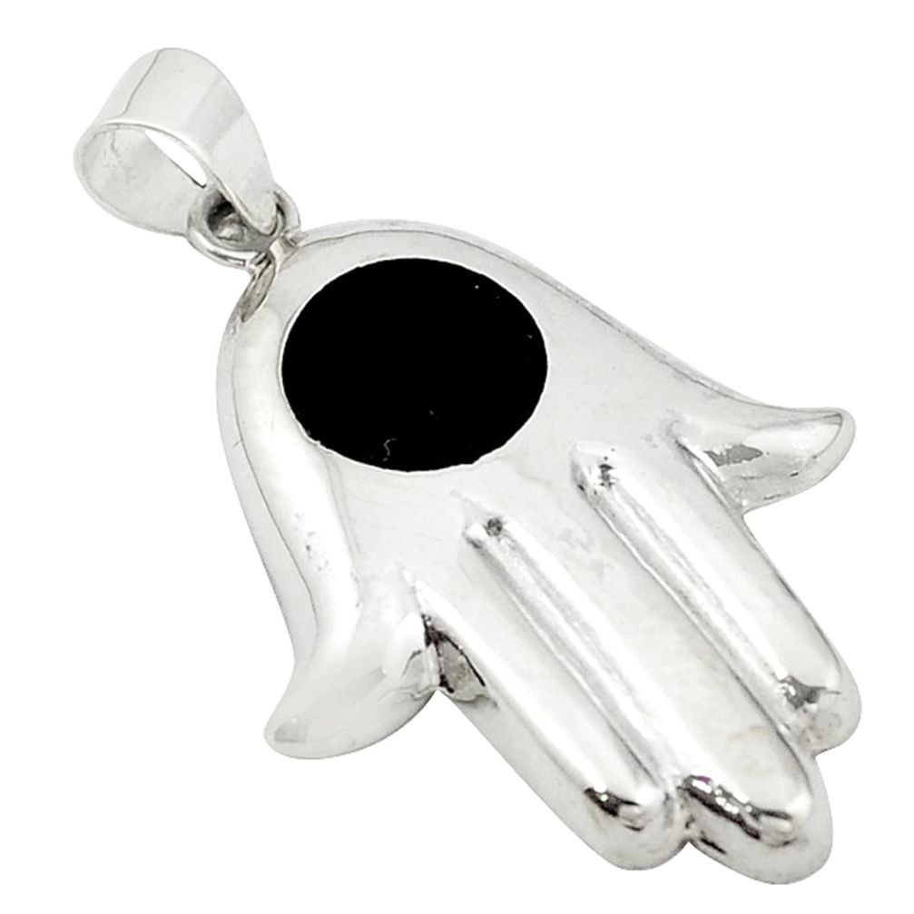 Black onyx enamel 925 silver hand of god hamsa pendant jewelry a62568