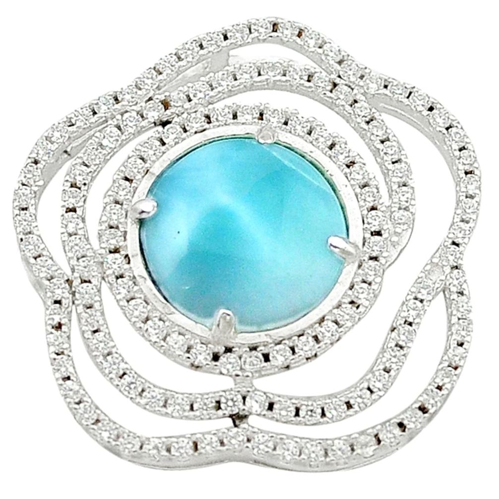 925 sterling silver natural blue larimar topaz round pendant jewelry a62860