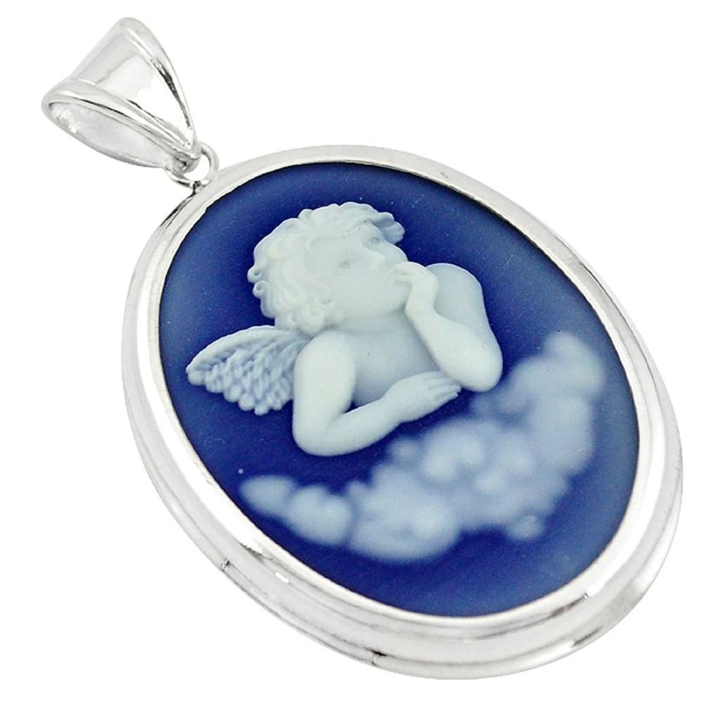 White baby wing cameo 925 sterling silver pendant jewelry a63627