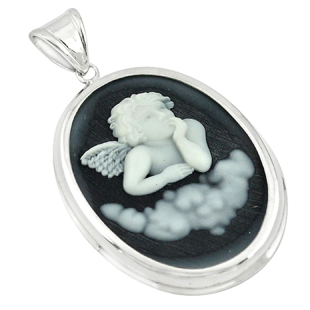 White baby wing cameo 925 sterling silver pendant jewelry a63637