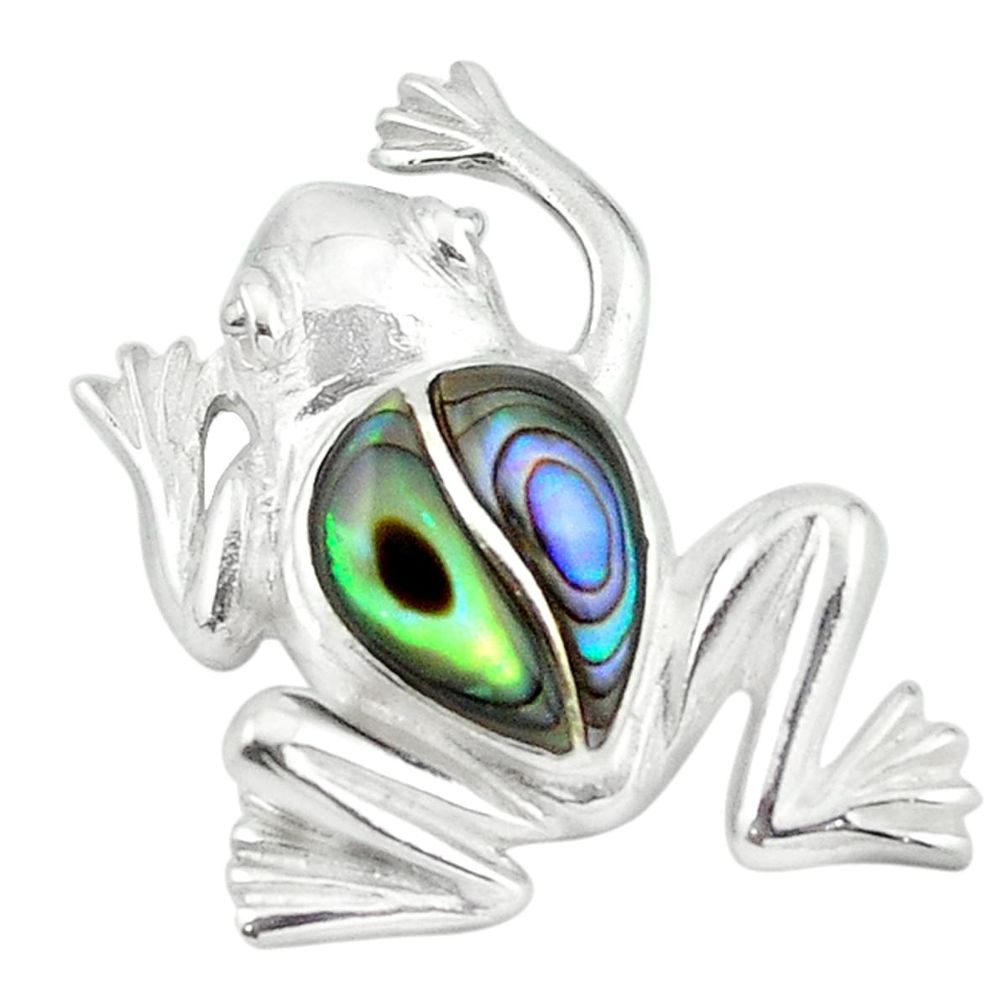 925 sterling silver green abalone paua seashell frog pendant a64487