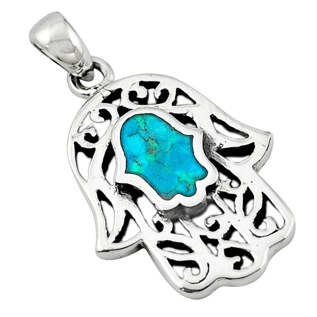 Green turquoise tibetan 925 silver hand of god hamsa pendant jewelry a65559