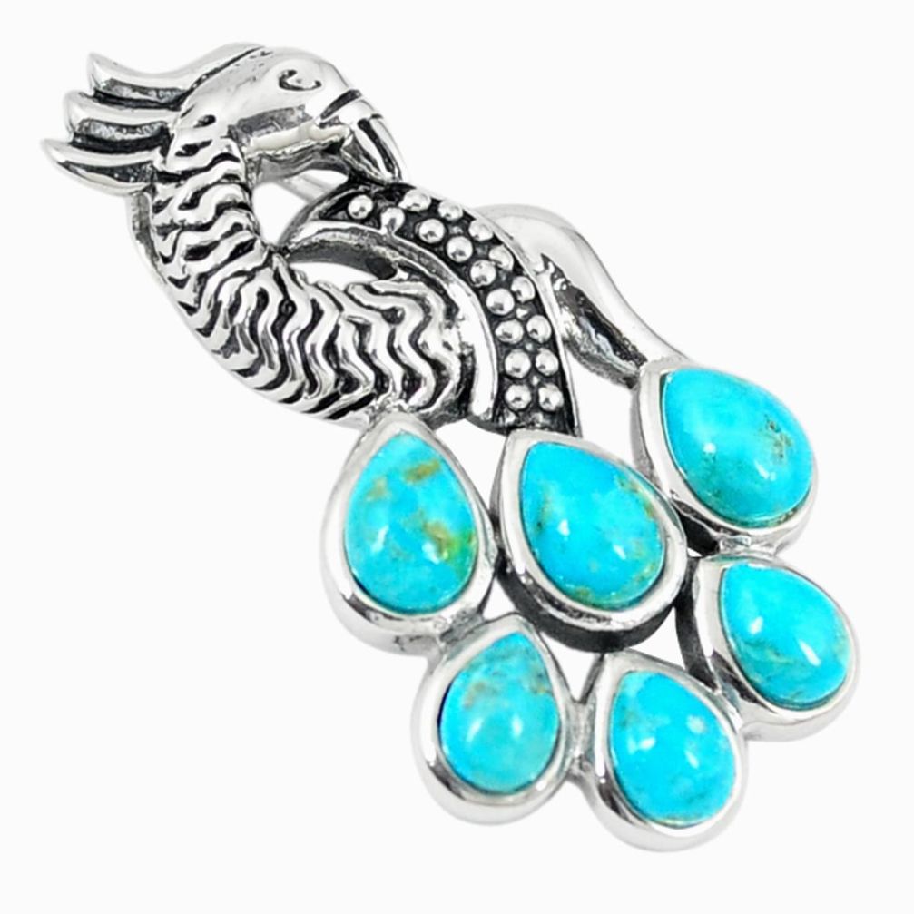 Southwestern blue copper turquoise 925 silver peacock pendant a67287