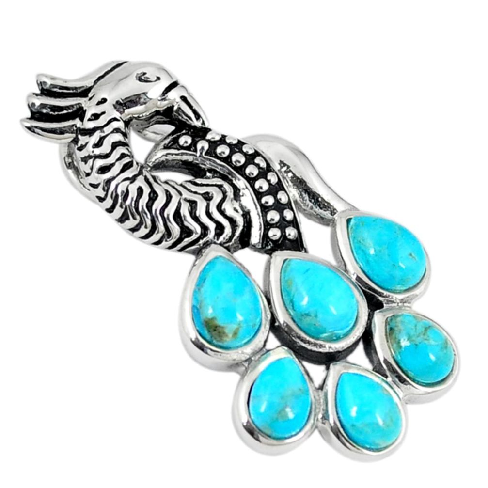 Southwestern blue copper turquoise 925 silver peacock pendant a67288