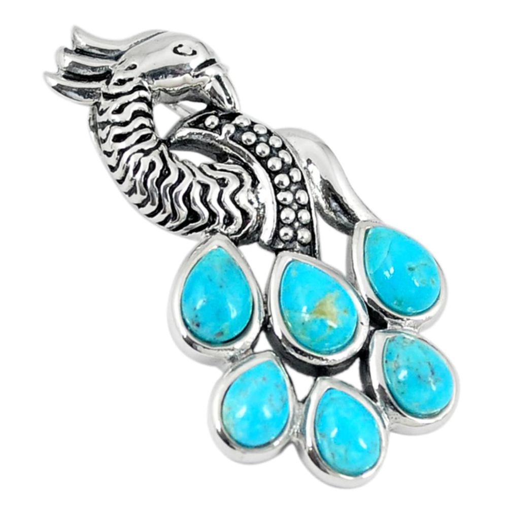 Southwestern blue copper turquoise 925 silver peacock pendant jewelry a67289