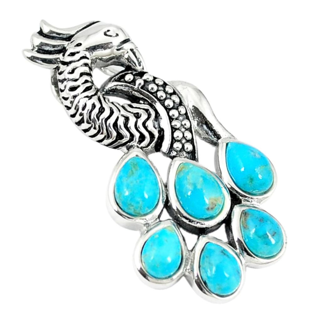 Southwestern blue copper turquoise 925 silver peacock pendant a67296