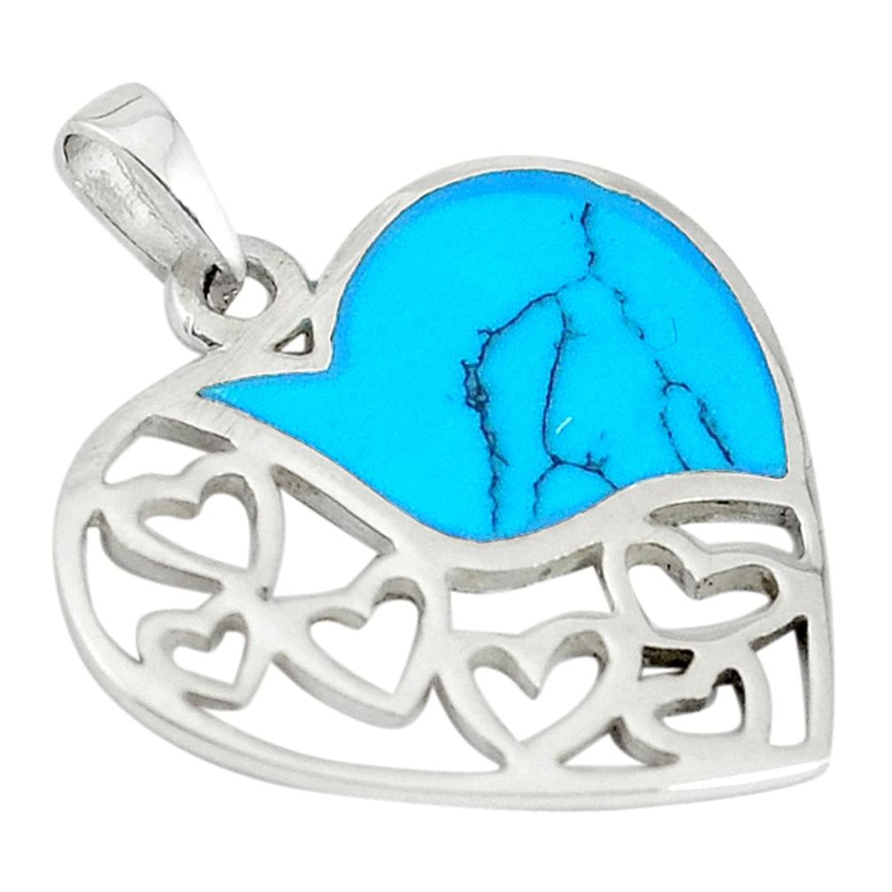 Fine blue turquoise enamel 925 sterling silver heart pendant a67747
