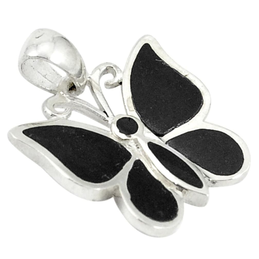 925 sterling silver natural black onyx enamel butterfly pendant jewelry a67760