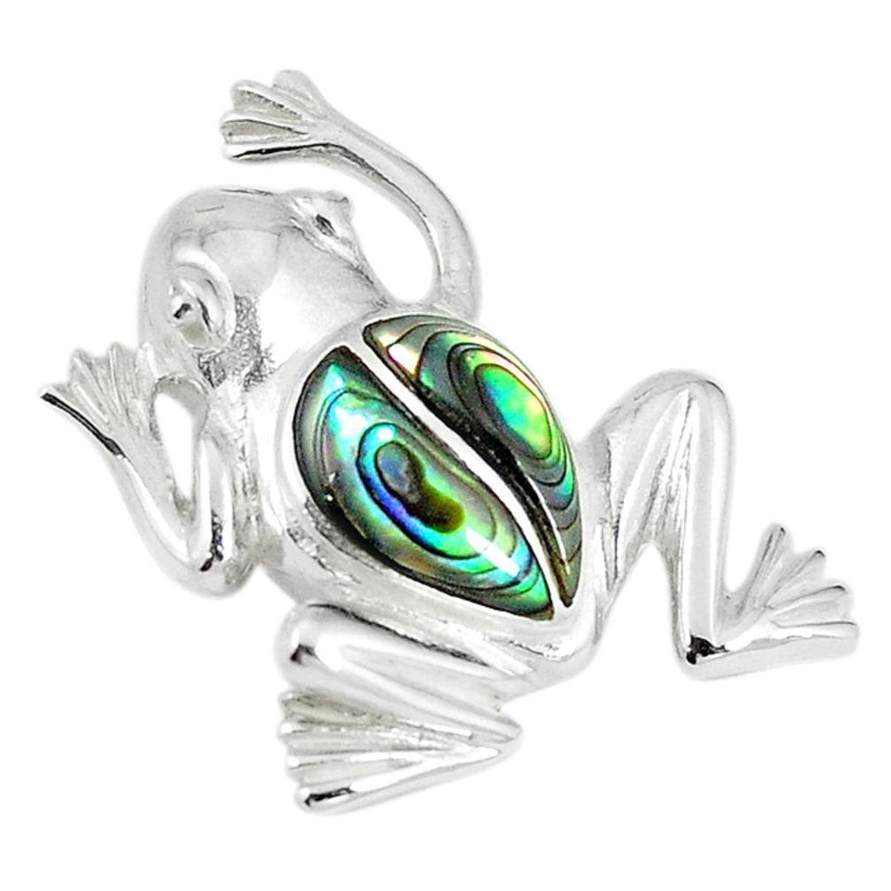 925 silver natural green abalone paua seashell frog pendant jewelry a67806