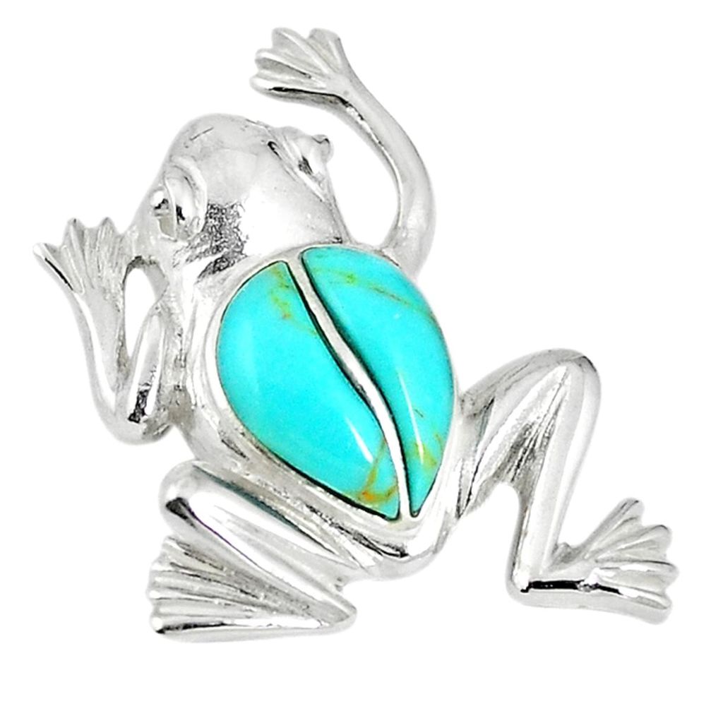 Fine green turquoise 925 sterling silver frog pendant jewelry a67808