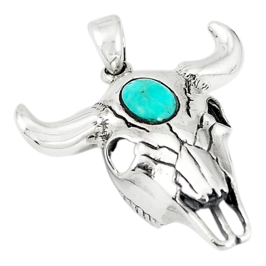 Natural blue kingman turquoise 925 silver bull charm pendant a67877