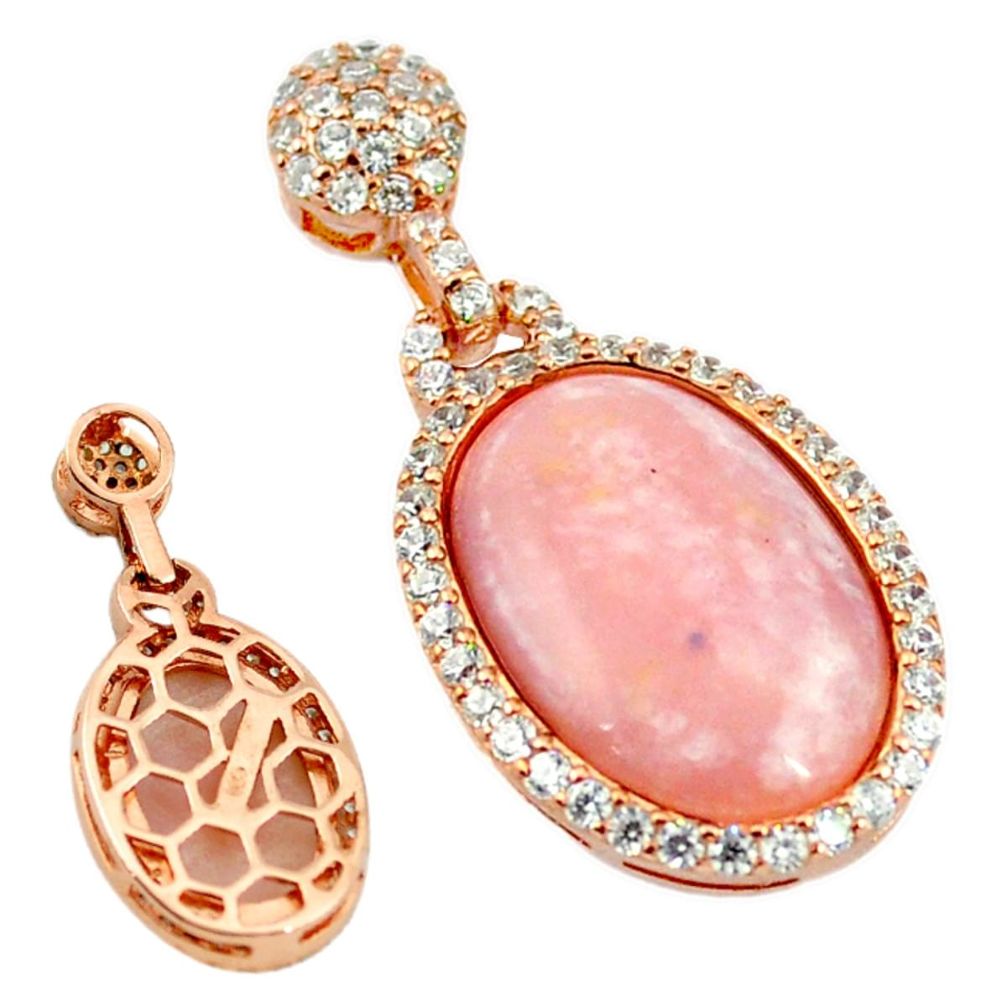 925 sterling silver natural pink opal white topaz 14k rose gold pendant a68275