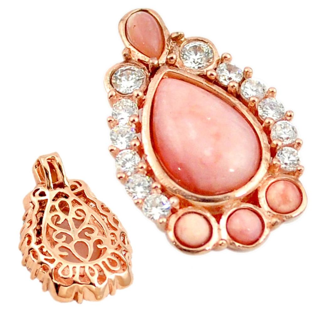 Natural pink opal topaz 925 sterling silver 14k rose gold pendant a68280