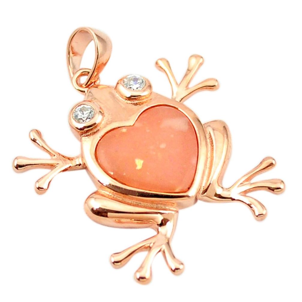 Natural pink opal topaz 925 sterling silver 14k rose gold frog pendant a68358