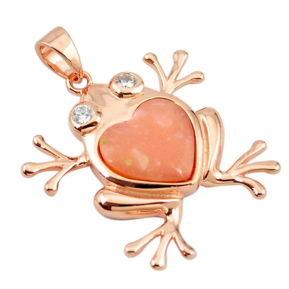 Natural pink opal topaz 925 sterling silver 14k rose gold frog pendant a68360