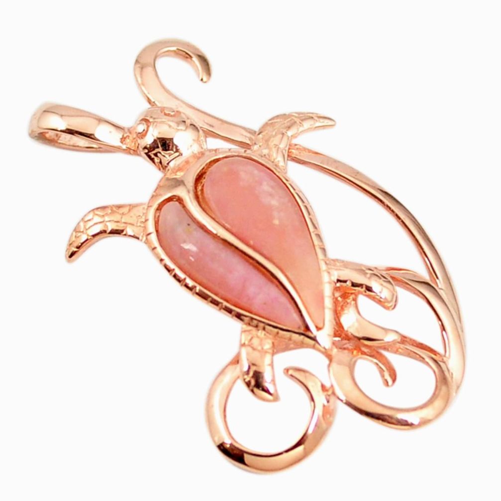 925 sterling silver natural pink opal 14k rose gold turtle pendant a68364