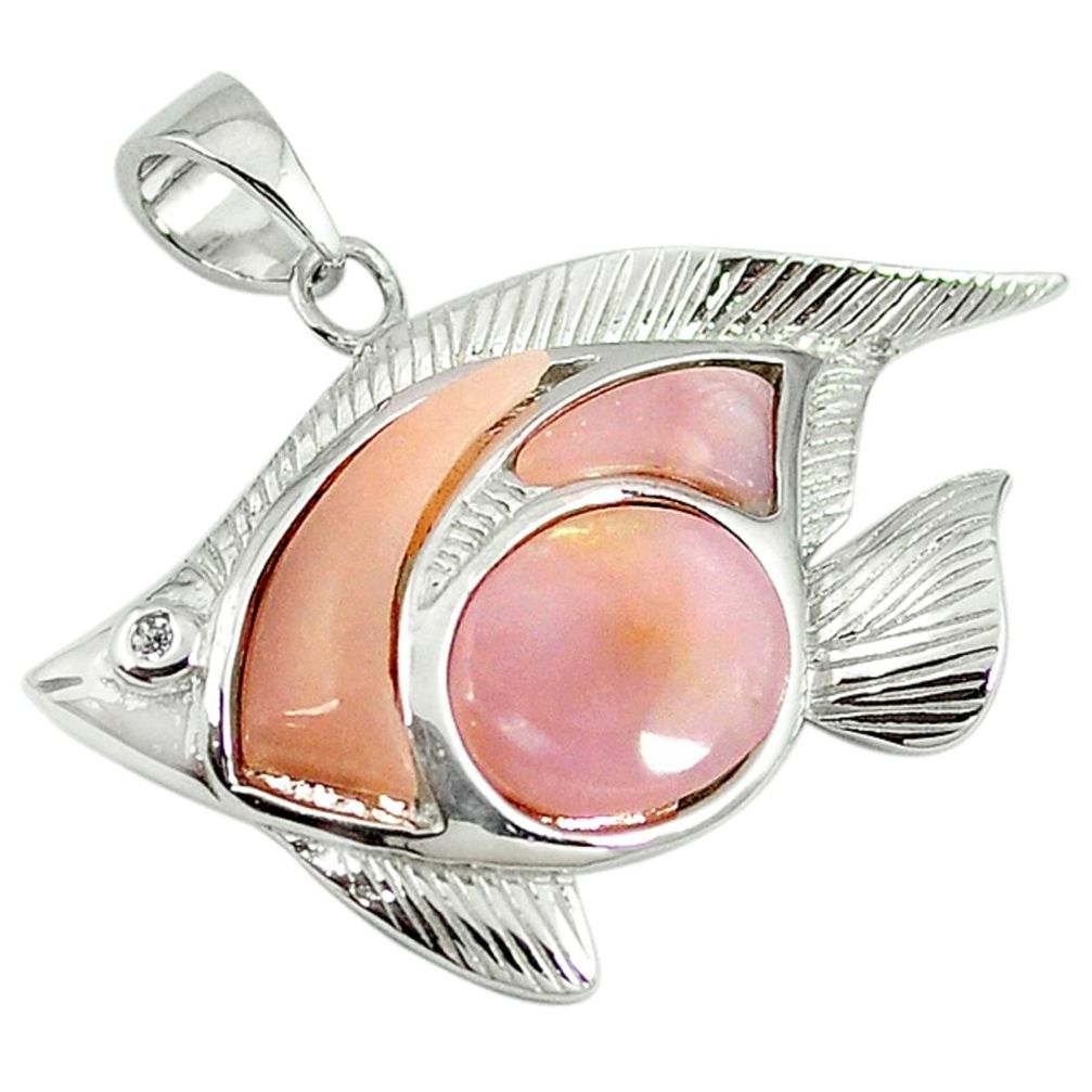 Natural pink opal topaz 925 sterling silver fish pendant jewelry a68383