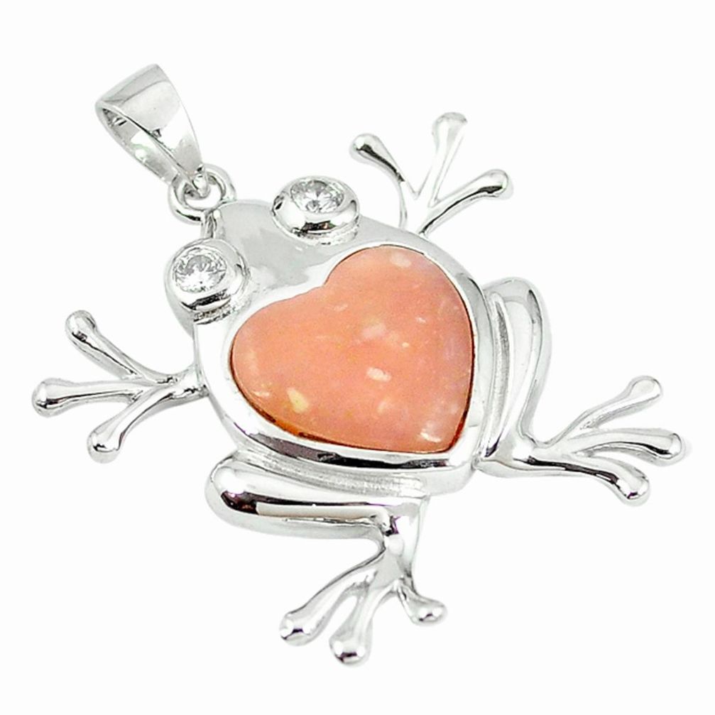 Natural pink opal topaz 925 sterling silver frog pendant jewelry a68390