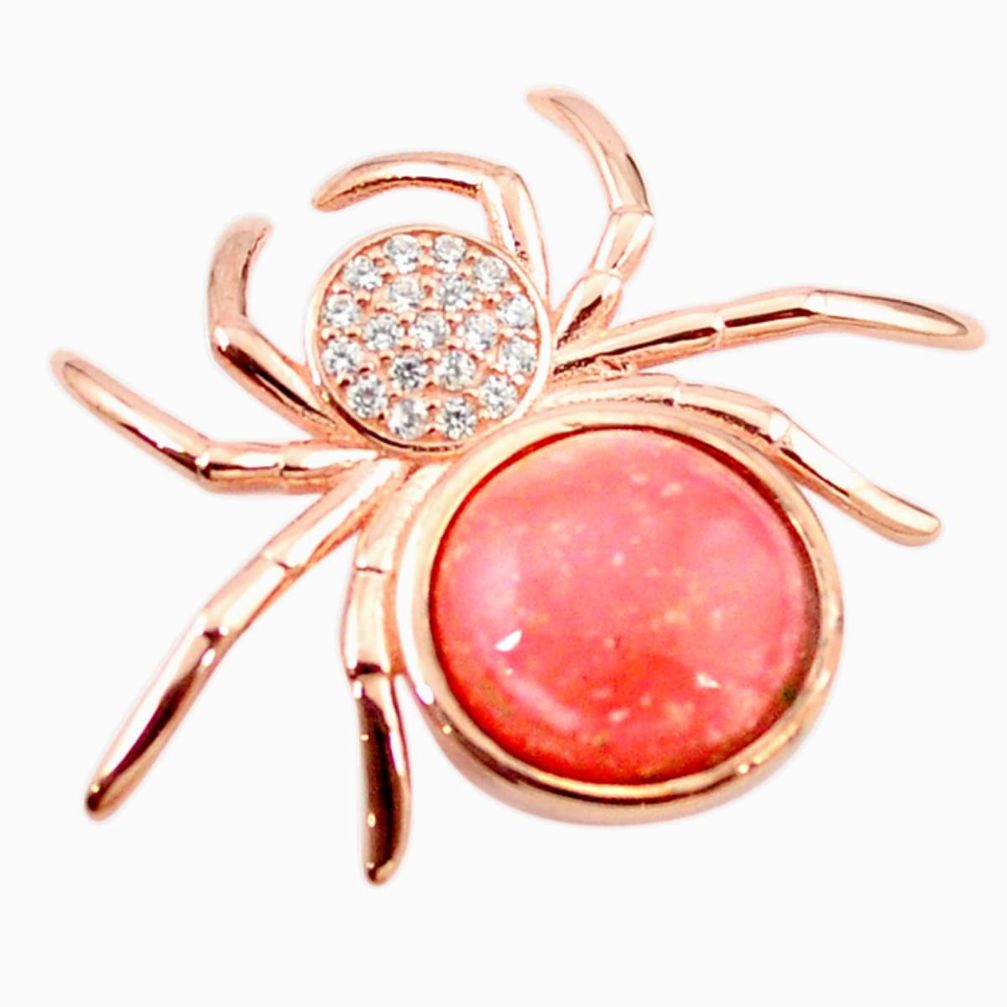 Natural pink opal topaz 925 silver 14k rose gold spider pendant a68422