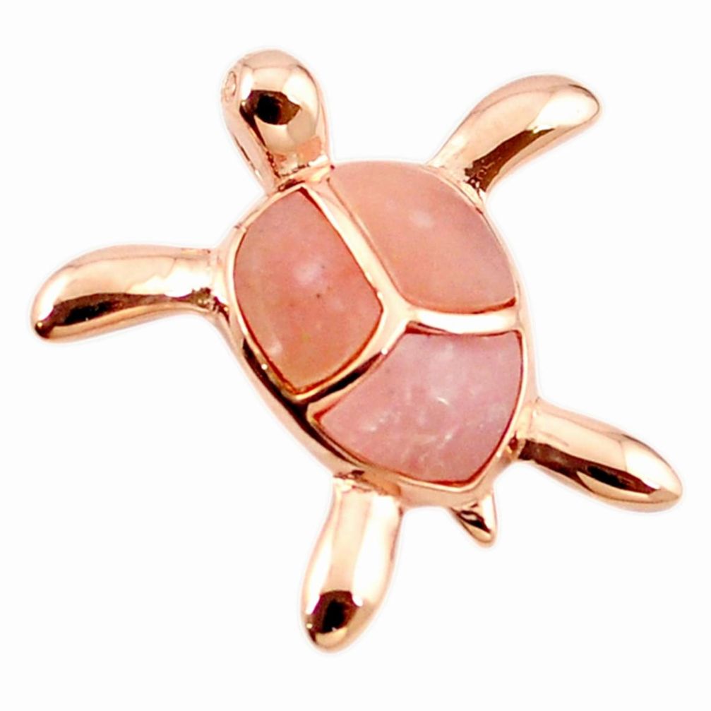 Natural pink opal 925 sterling silver 14k rose gold turtle pendant a68558