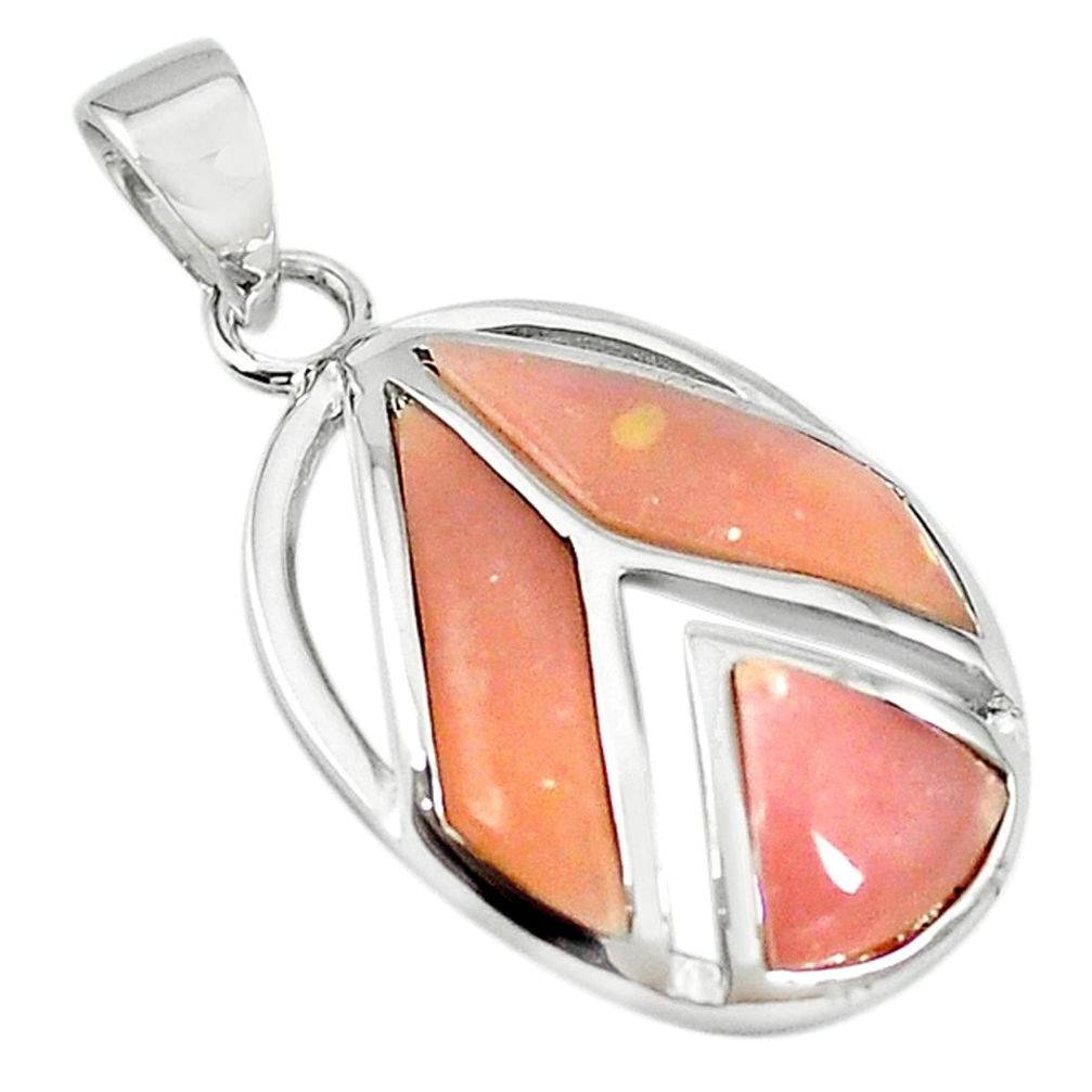Natural pink opal trillion 925 sterling silver pendant jewelry a68567
