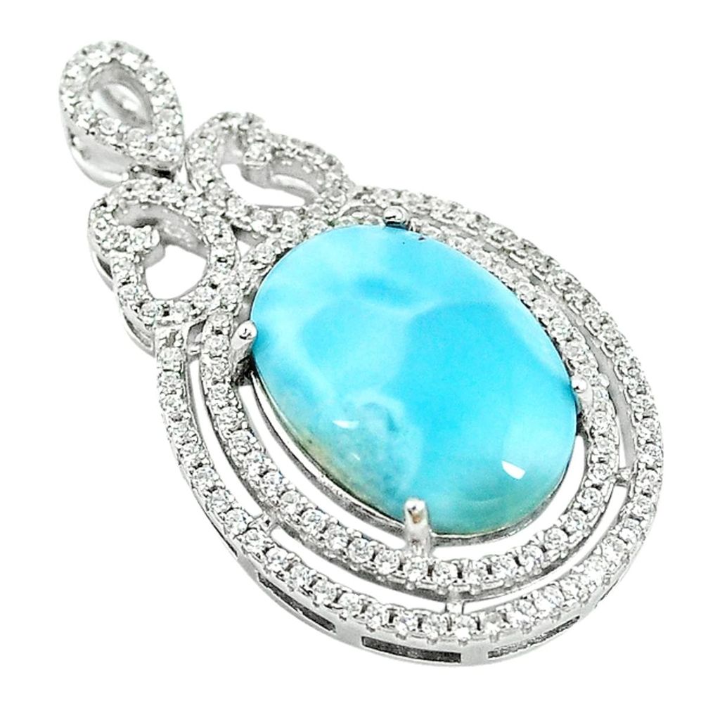 Natural blue larimar topaz 925 sterling silver pendant jewelry a68785