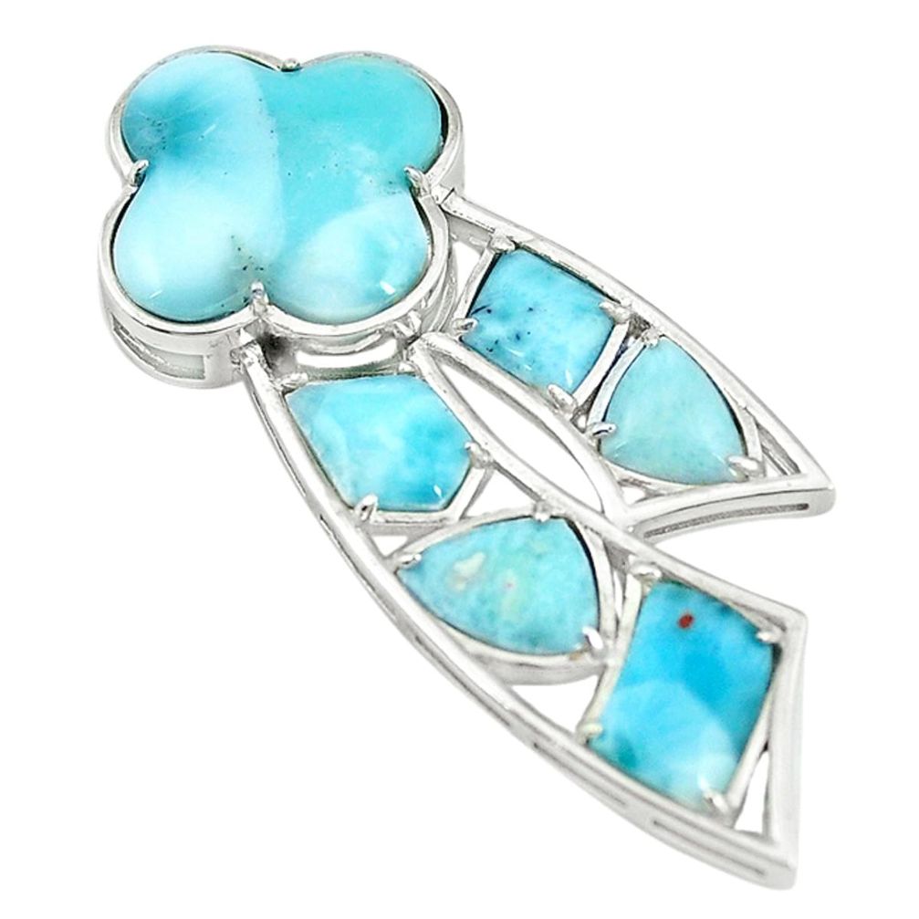 925 sterling silver natural blue larimar fancy pendant jewelry a68790